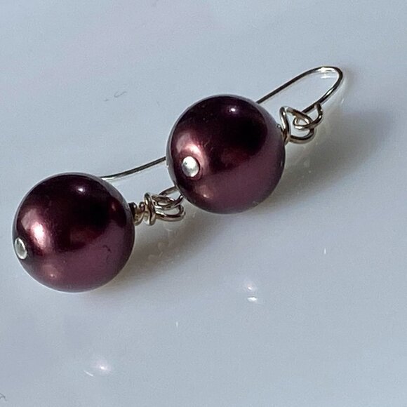 ❤️ Burgundy Austrian Crystal Pearl Earrings - Picture 7 of 9